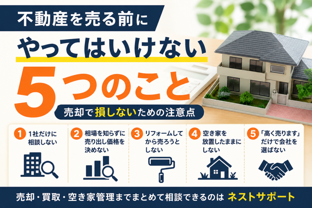 不動産を売る前にやってはいけない5つのこと｜売却で損しないための注意点