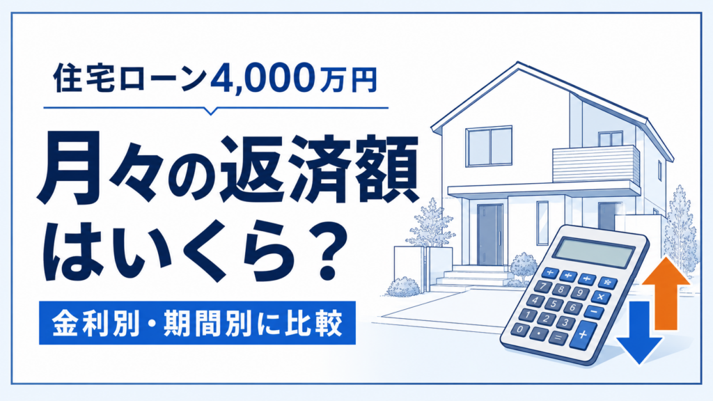 住宅ローン4,000万円の月々返済はいくら？金利別・期間別に比較